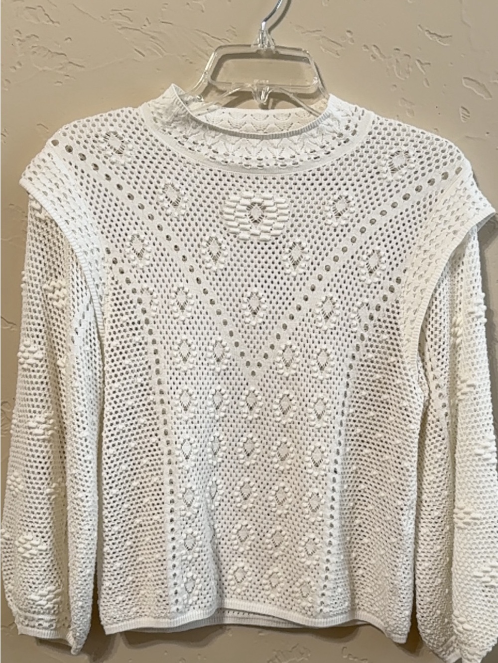 Frame Denim Cream Open-Knit Crewneck Sweater